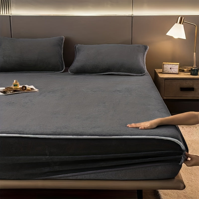 Winter Warm Coral Velvet Fitted Sheet Dark Grey