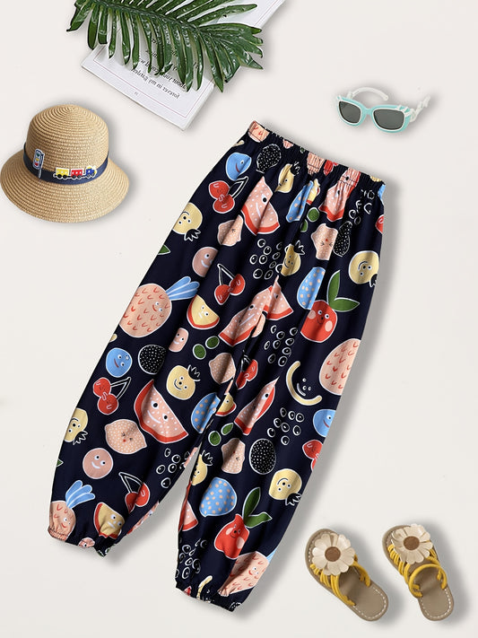 Girls Cartoon Fruit Graphic Sweatpants Loose Jogger Pants