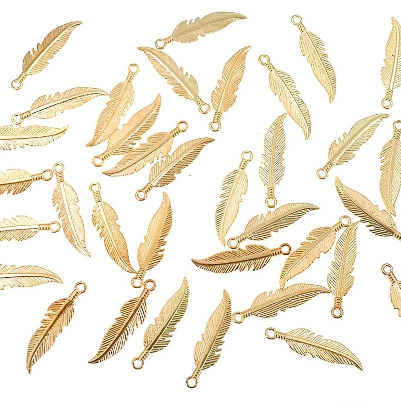 40pcs Feather Charm Pendants Alloy Dangle Leaf Charms 7 Colors