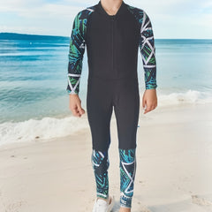 Geometric One-piece Swimsuit Boys Long Sleeve Surfing Suit Kids Swimwear