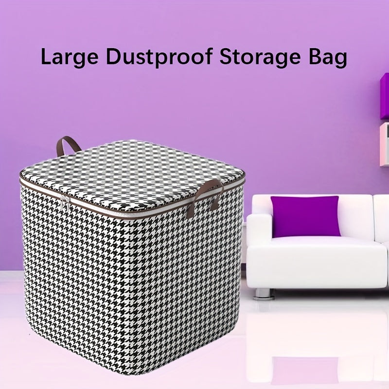 Large Capacity Dustproof Houndstooth Storage Bag with Blanket & Handles