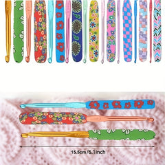 9pcs Aluminum Crochet Hooks Set Floral Crochet Kit for Beginners
