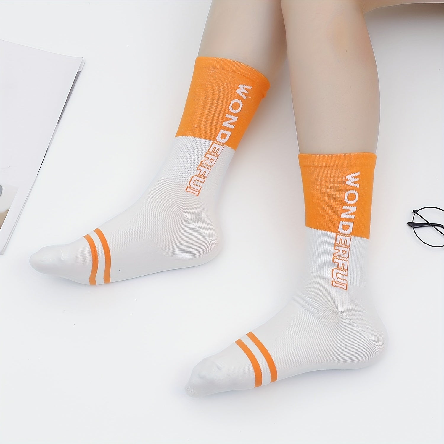 5 Pairs Letter Print Sports Mid Tube Socks Women's Stockings & Hosiery