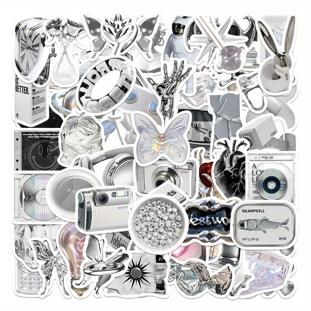 66pcs Silvery Item Stickers Laptop Mobile Phone Case Decals