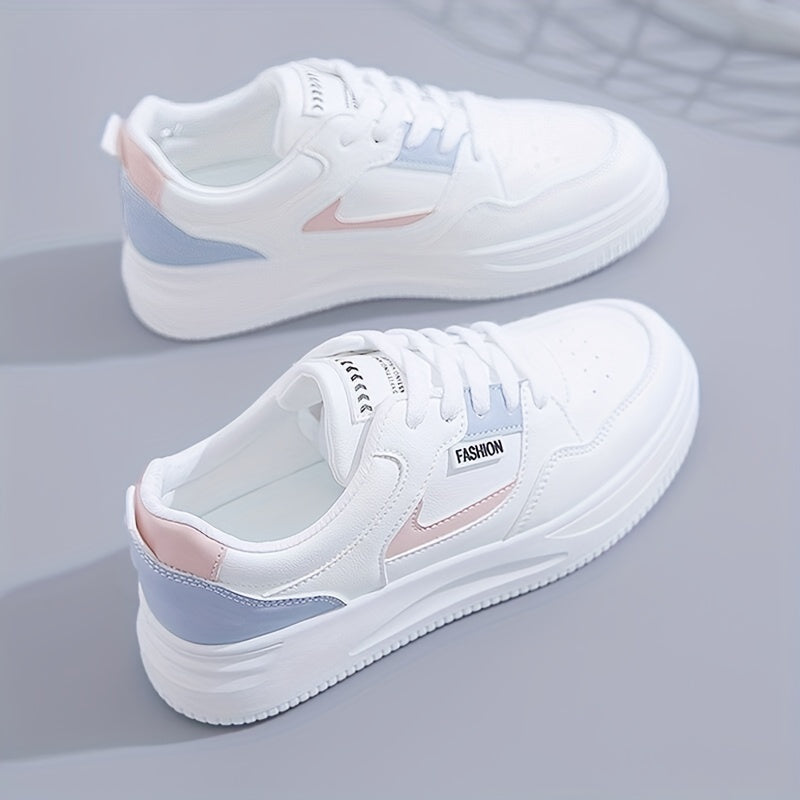 Women's Platform Skate Shoes Round Toe Colorblock Lace Up Low Top Sneakers