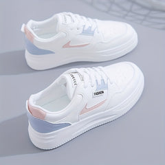 Women's Platform Skate Shoes Round Toe Colorblock Lace Up Low Top Sneakers
