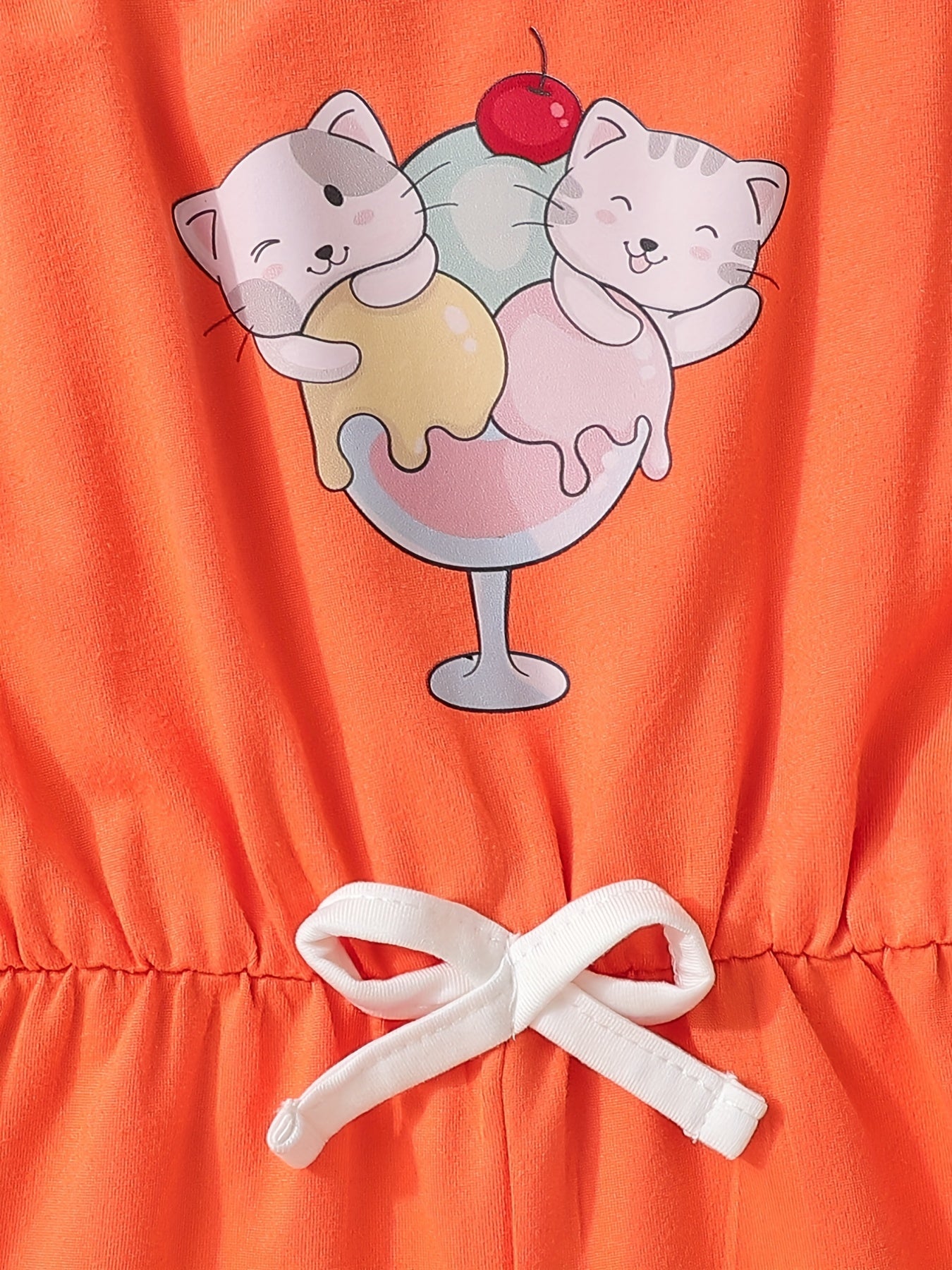 Toddler Girls Cup And Cat Graphic Bow Front Cami Rompers