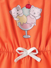 Toddler Girls Cup And Cat Graphic Bow Front Cami Rompers