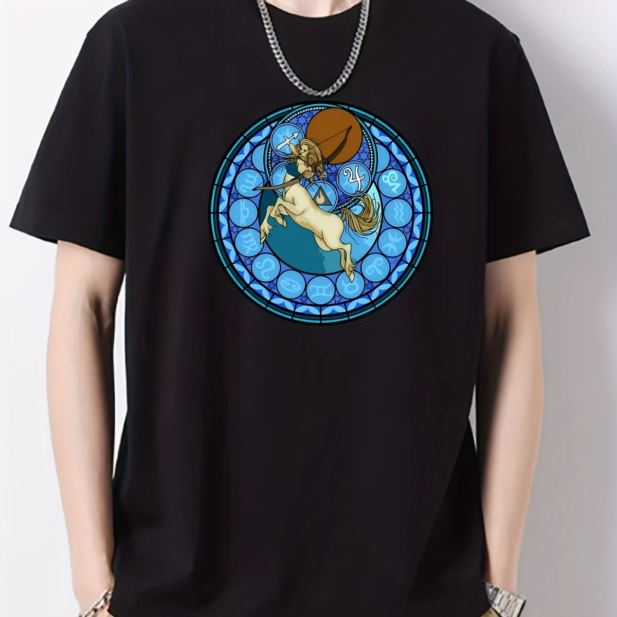 Zodiac Pattern Print Men's Graphic Crew Neck Tshirt