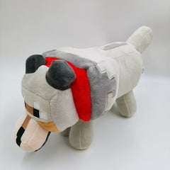 Gray Wolf Plush Toy with Red Bow Soft Stuffed Animal