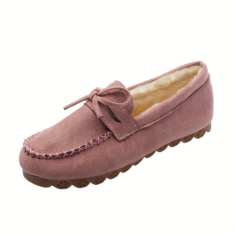 Women's Bowknot Loafers Plush Lined Slip On Flat Shoes