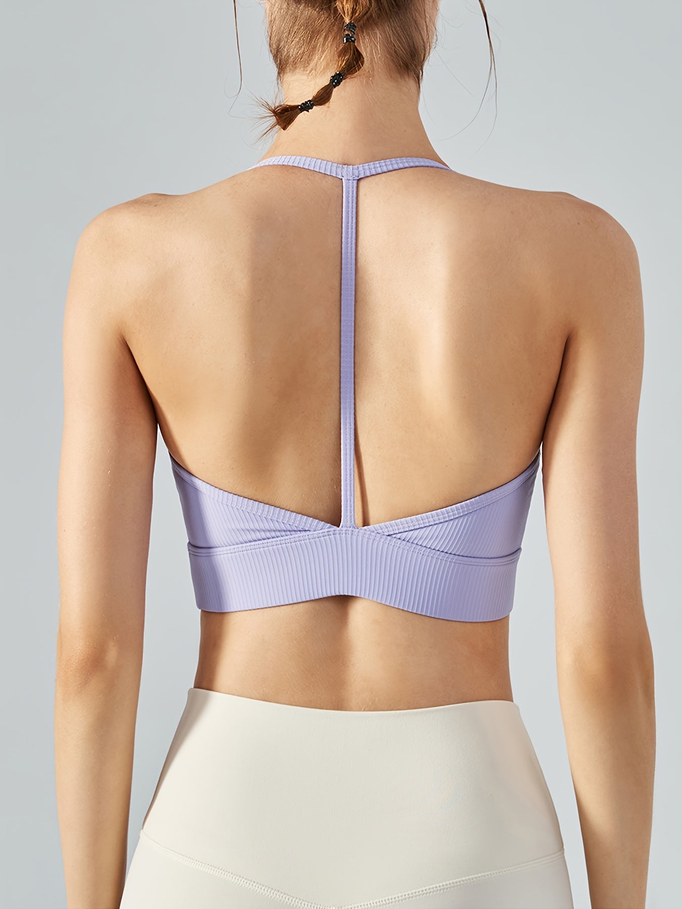 Solid Halter Neck Sports Bra High Stretch Running Yoga Bra