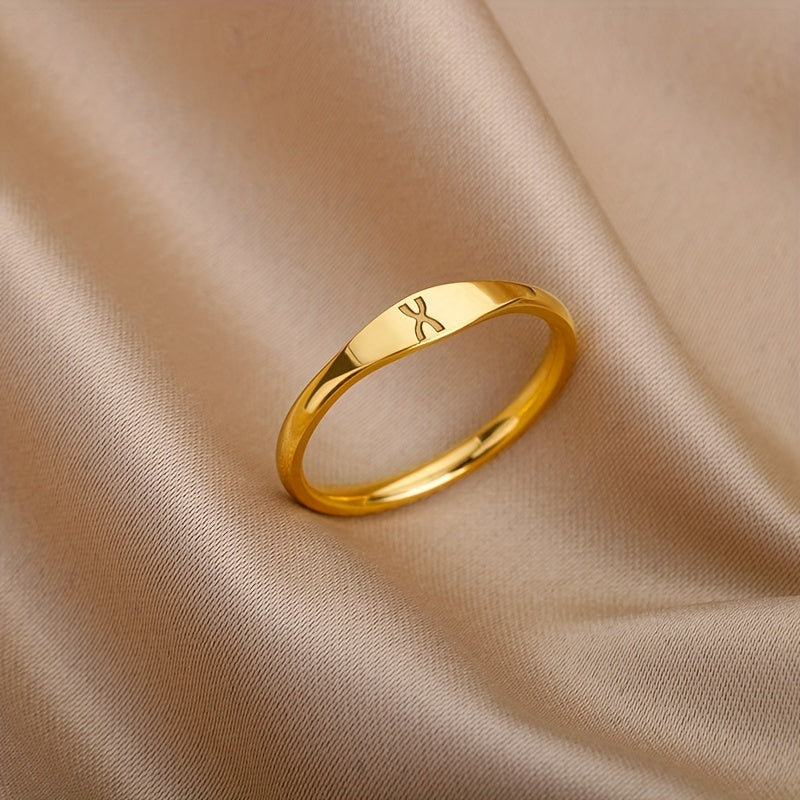 Golden & Platinum Stainless Steel Men's 26 Letters Carved Ring