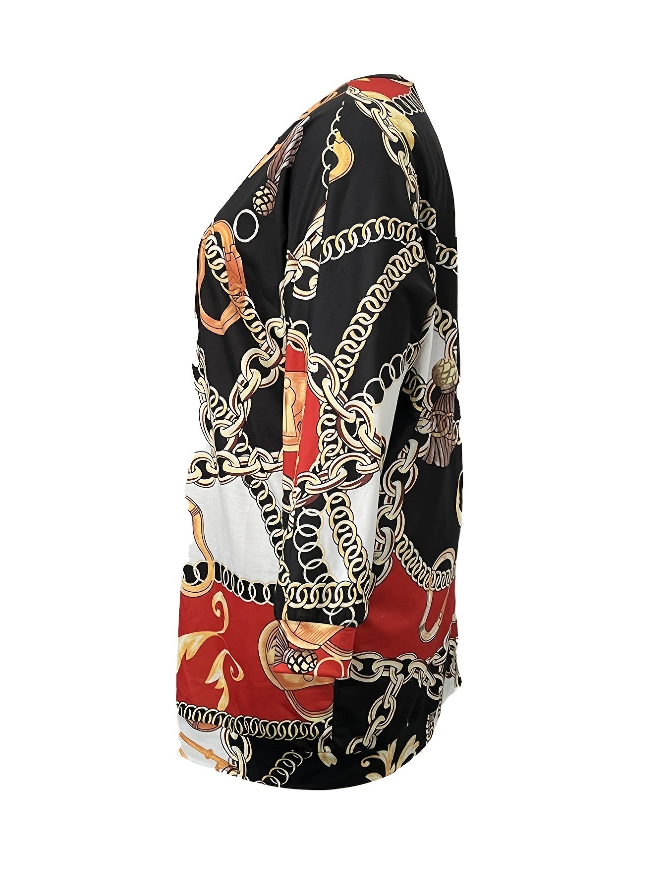  Baroque Print Long Sleeve Mini Dress