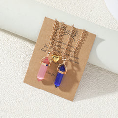 2pcs Couple Natural Stone Crystal Pendant Magnet Necklace Set Gift