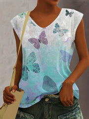 Butterfly Print V Neck Tank Top