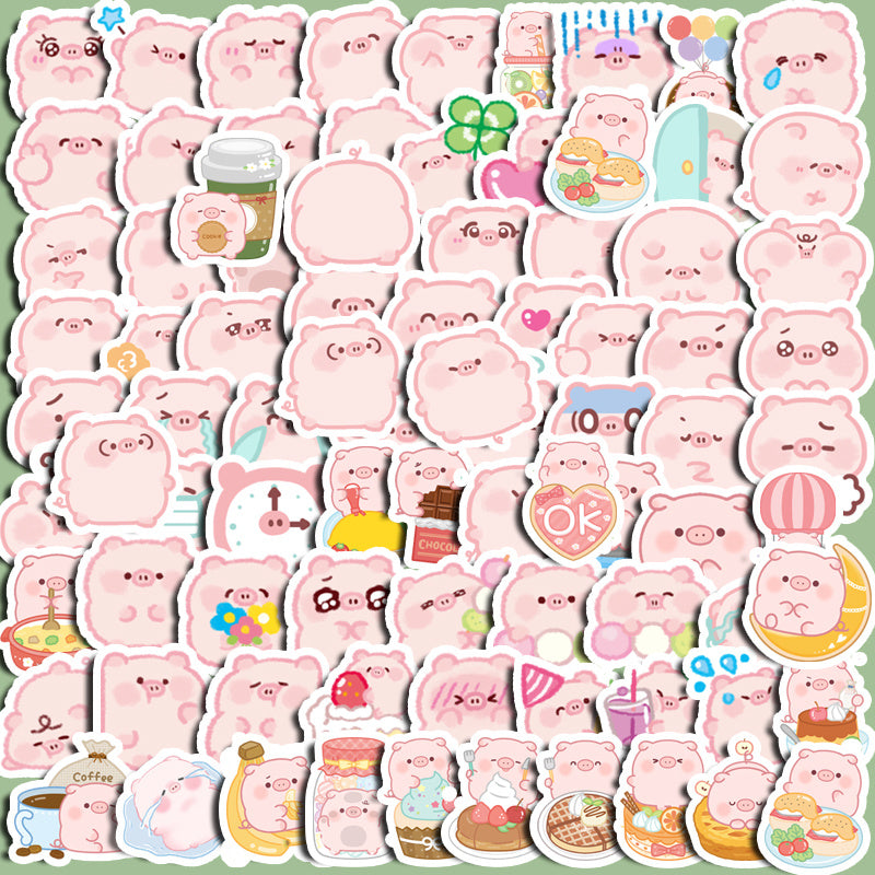 100pcs Pink Piglet Stickers Student Learning Toy Decorative Decals