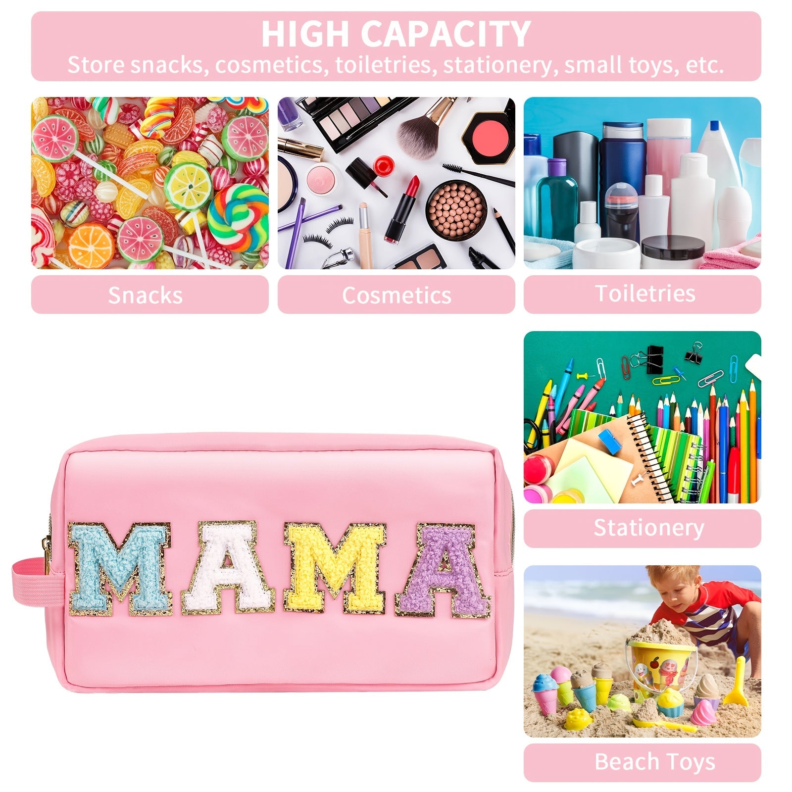 Preppy Makeup Bag With Strap Nylon Waterproof Travel Toiletry Bag For Women Girl