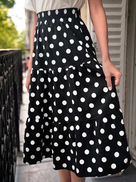 Women's Polka Dot Tiered Skirt High Waist Layered Casual Skirt