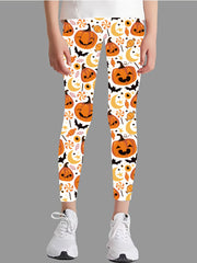 Girl's Skull Full Print Tight Leggings for Halloween