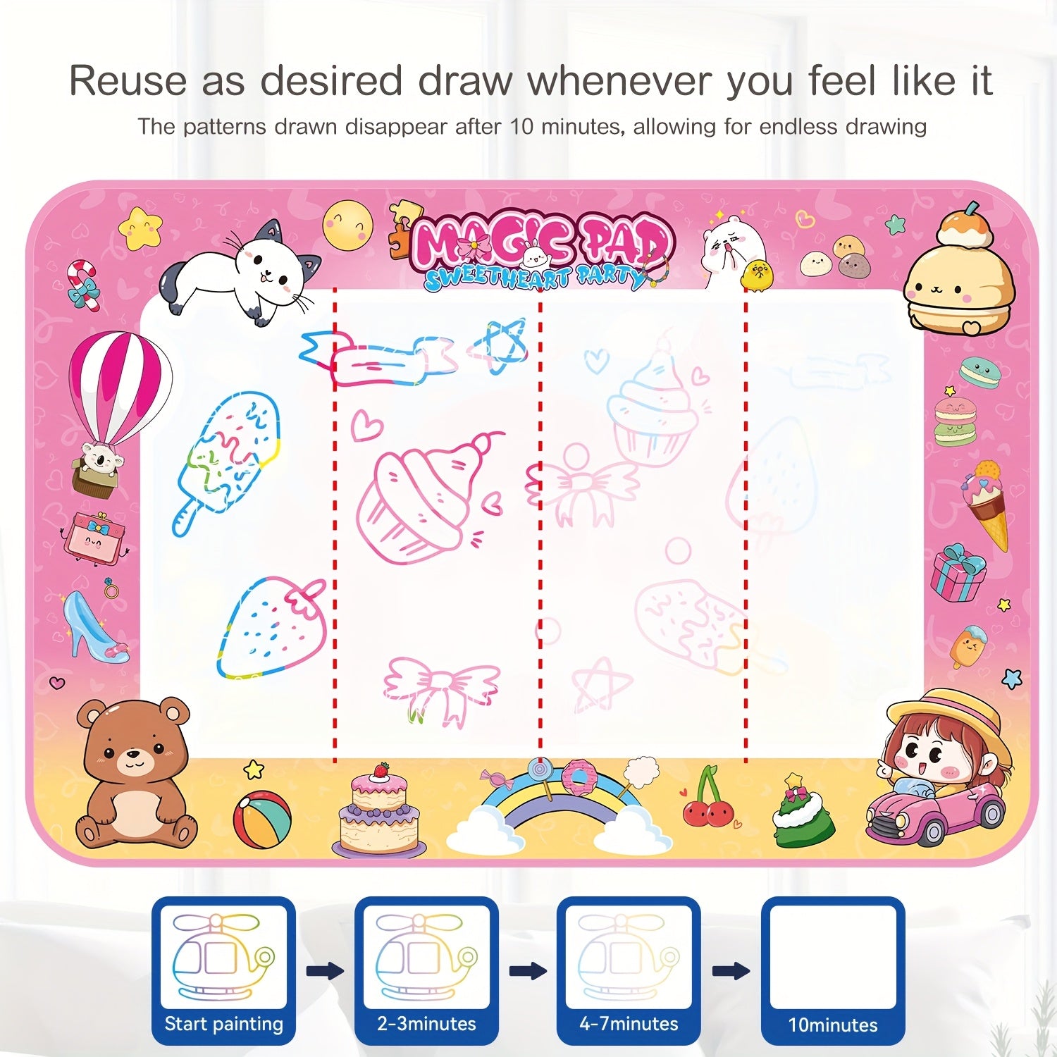 Pink Magic Water Drawing Pad Colorful & Absorbent Watercolor Canvas Mat