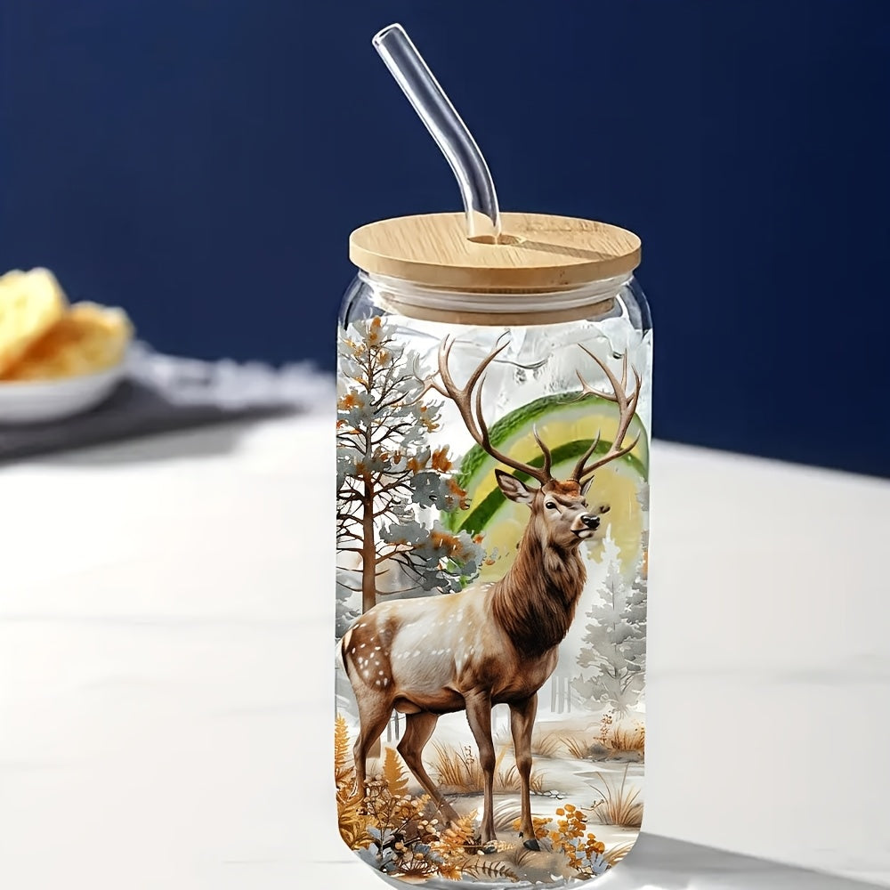 5pcs Forest Deer 16oz Glass Jar Decorative Stickers UV DTF High Adhesive