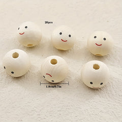 20pcs Smiling Face Wooden Beads Round Expression Loose Beads