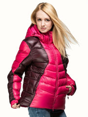 Women Long Down Jacket Two Tone Winter Puffy Coat Hoodie