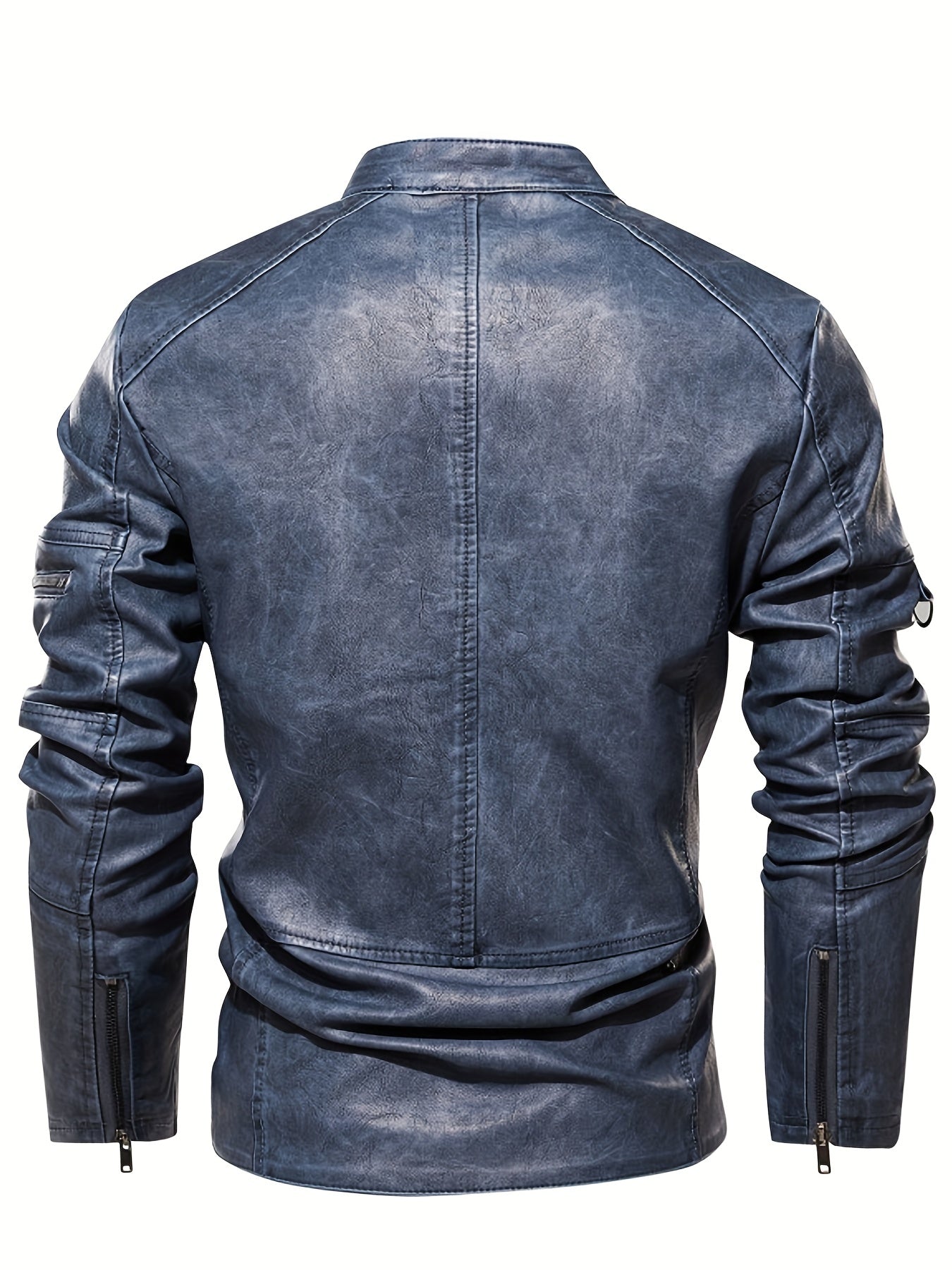 PU Biker Jacket Men's Casual Zip Up Stand Collar Faux Leather Jacket