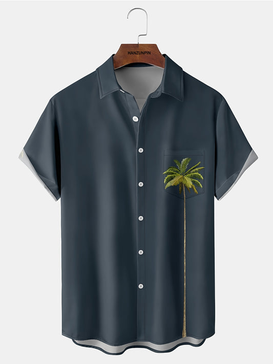 Coconut Tree Hawaiian Print Men's Casual Short Sleeve Shirt