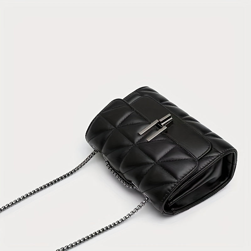 Quilted Shoulder Bag with Chain Strap PU Purse for Daily Use