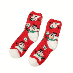 4 Pairs Christmas Print Socks Comfy & Fuzzy Warm Women's Stockings