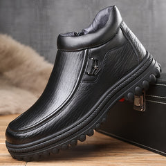 LAORENTOU Men's Leather Warm Plush Lining Casual Zipper Boots