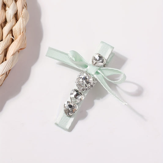 Rhinestone Ribbon Bow Hair Clip for Women Girls