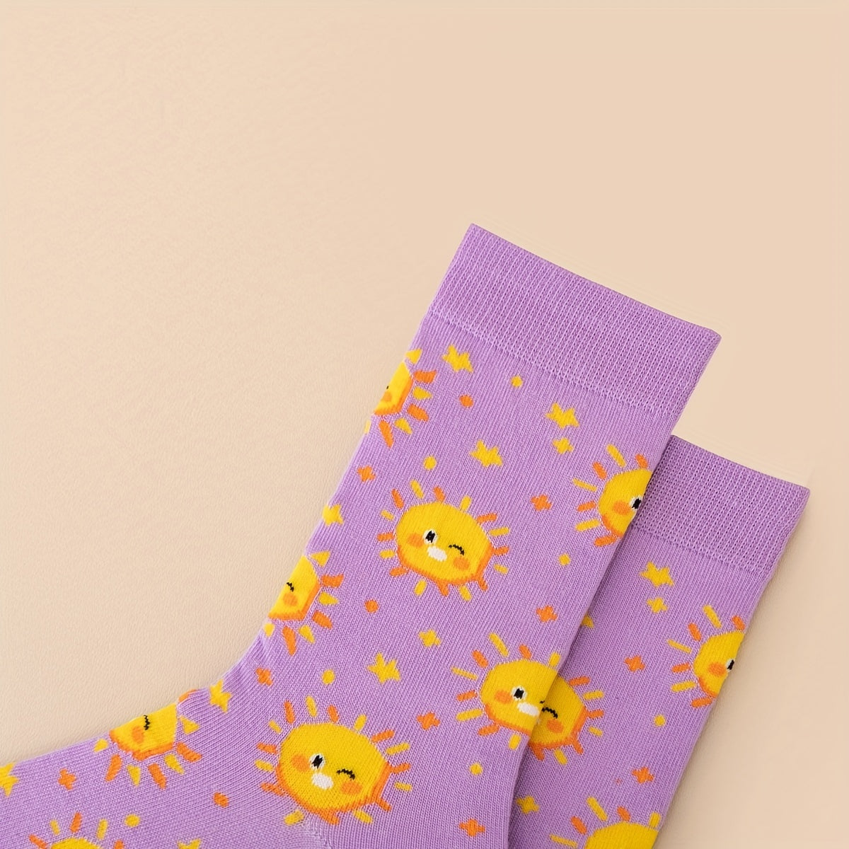 2 Pairs Cartoon Sun Print Socks Women's Stockings & Hosiery