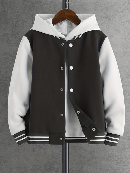 Boys Varsity Jacket Baseball Collar Letter Graphic Drop Shoulder