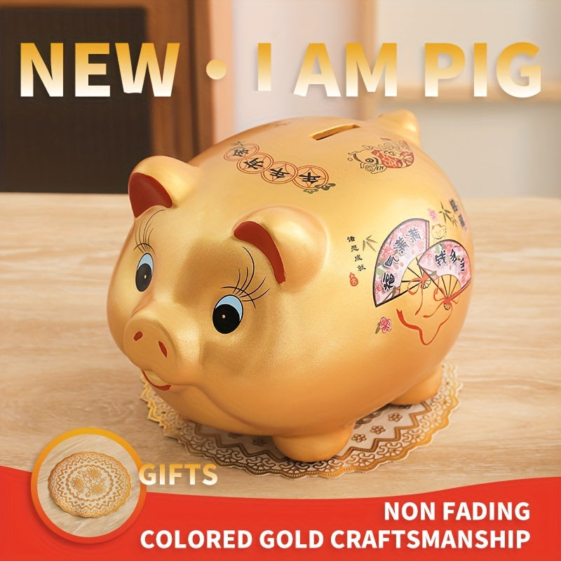 Ceramic Golden Pig Piggy Bank Large Coin Banknotes Home Living Room Ornaments
