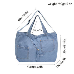 Casual Denim Shoulder Bag Large Capacity for Work Shopping