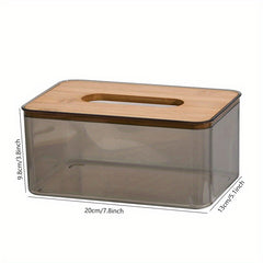 Transparent Tissue Box with Wooden Lid for Toilet Paper and Tissues