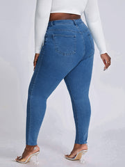  Casual Jeans Women's Plus Solid Ripped Button Fly Jeans