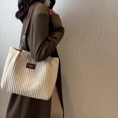 Corduroy Tote Bag Solid Shoulder Bag For Women