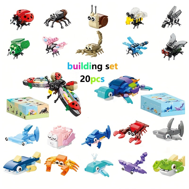 Educational Building Blocks 20pcs - Insect & Marine Animals Models Toy for Kids