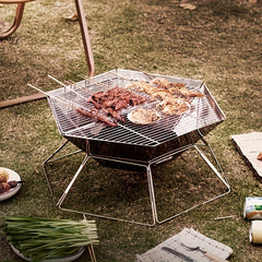 Hexagonal Barbecue Grill Stainless Steel Foldable Charcoal Grill