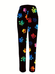 Dog Paw Print Skinny Leggings High Waist Stretchy Leggings