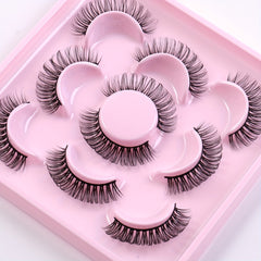 5 Pairs 3D Fluffy Cat Eye Lashes D Curl Wispy Natural Volume Faux Mink Lashes