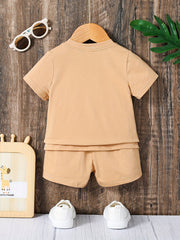 Toddler Boys Casual Outfit Set with T-shirt, Shorts, and Bear Bag