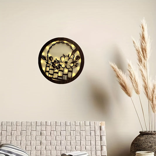 Children's Room Decoration Wall Clock LED Creative Light Retro Wooden Sign