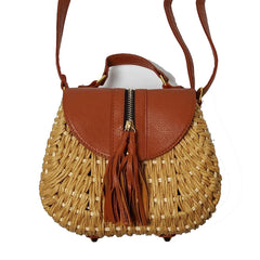 Beach Casual Straw Bag with Tassel Pendant for Women A2311