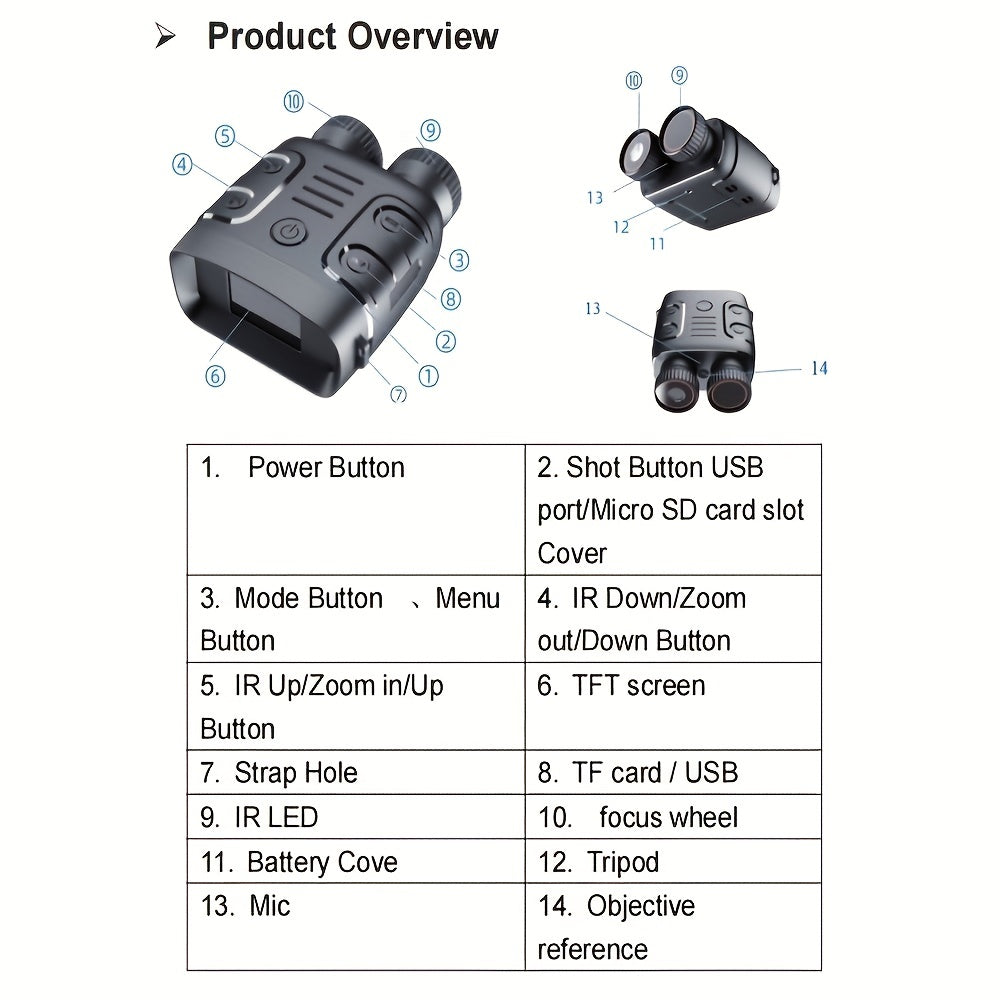 Dual Tube Night Vision Device 5x Digital Zoom 1080PHD Night Vision 6 Screen