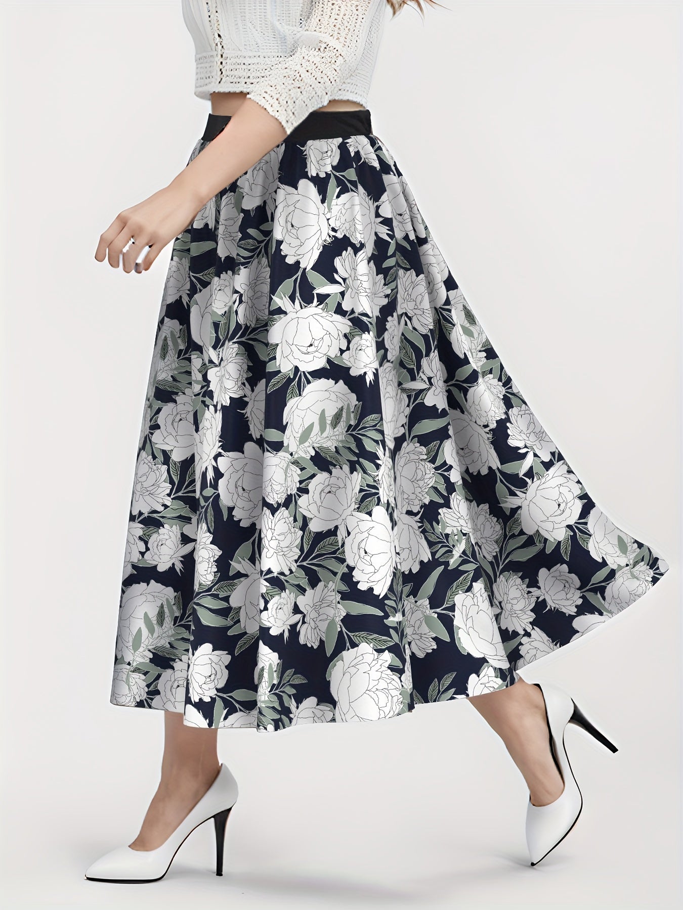  Casual Skirt Women's Floral Print High Rise Maxi Skirt